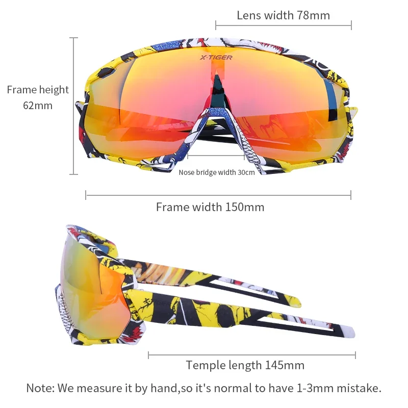 X-TIGER Cycling Sun Glasses UV400 Men Women Polarized  Bicycle Goggles Glasses 5/3 Lens MTB Sports Windproof Sunglasses Eyewear