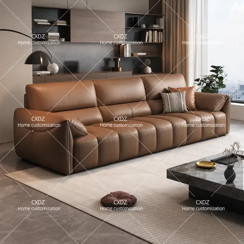 Italian Light Luxury Minimalist First Layer Cowhide Sofa Living Room Small Apartment Simple Modern High End Piano Key Leather