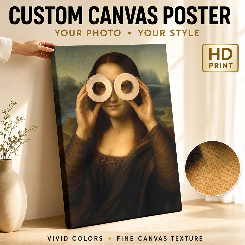 Mona Lisa Toilet Paper Binoculars Canvas Print With Wooden Frame Personalized Photo Painting Parody Wall Art For Guest Bathroom