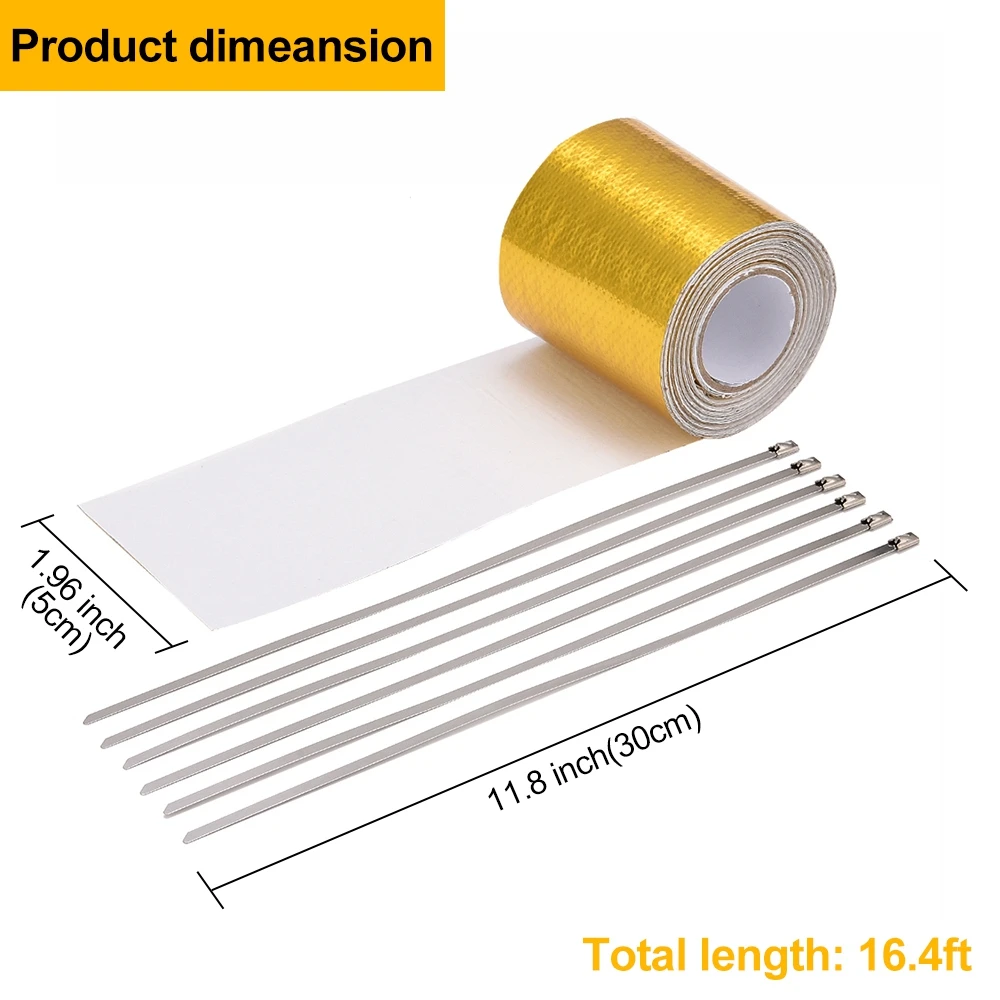 5meters Glassfiber Heat Shield Aluminum Foil Tape, Car Exhaust Pipe Intake Pipe Engine Heat Insulation Self-adhesive Tape