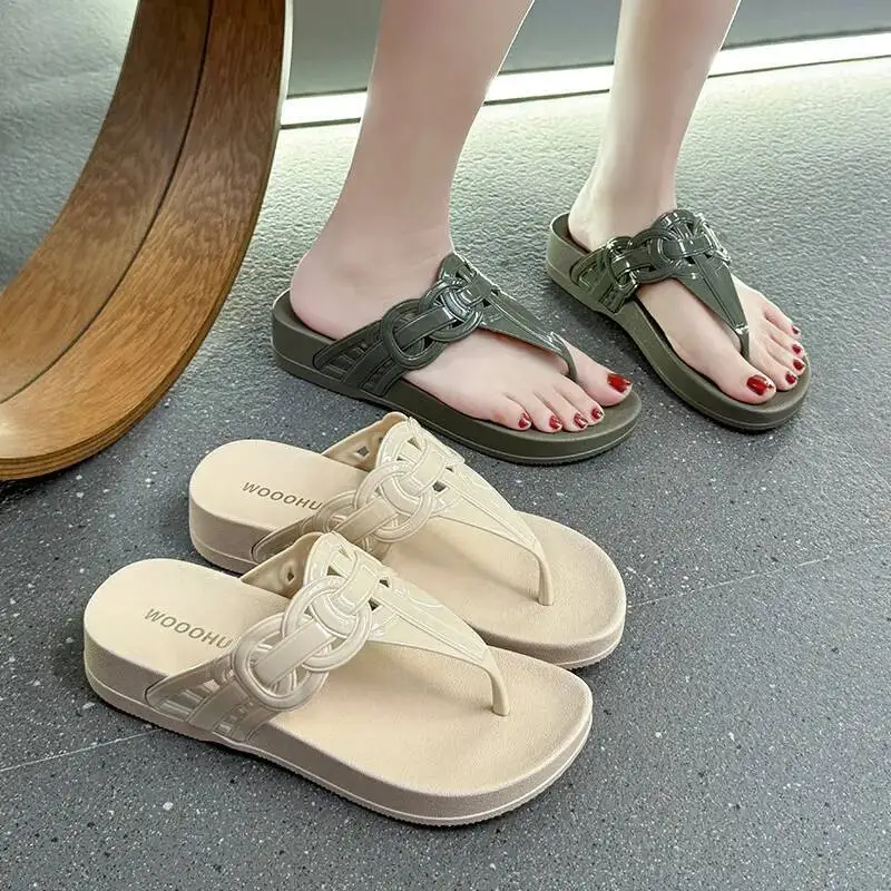 

Women Flip Flops Summer Women's Beach Sandals Stylish Thong Flip Flops Outdoor Mid Heel Non Slip Thick Soled Wedge Slides