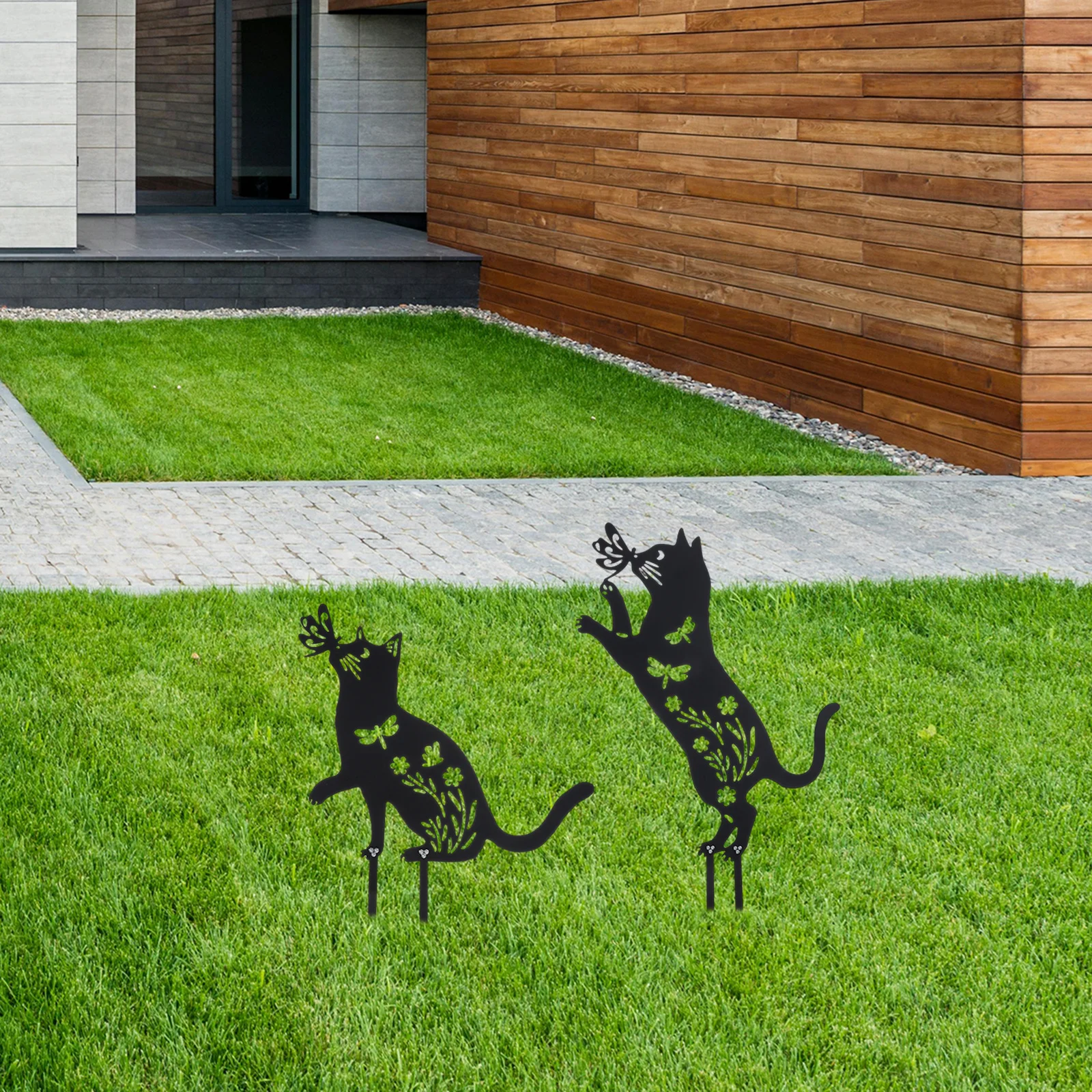 

2Pcs Outdoor Yard Animal Stake Durable Iron Garden Cat Insert Decor Patio Lawn Ornament Ground Inserted Garden Stakes