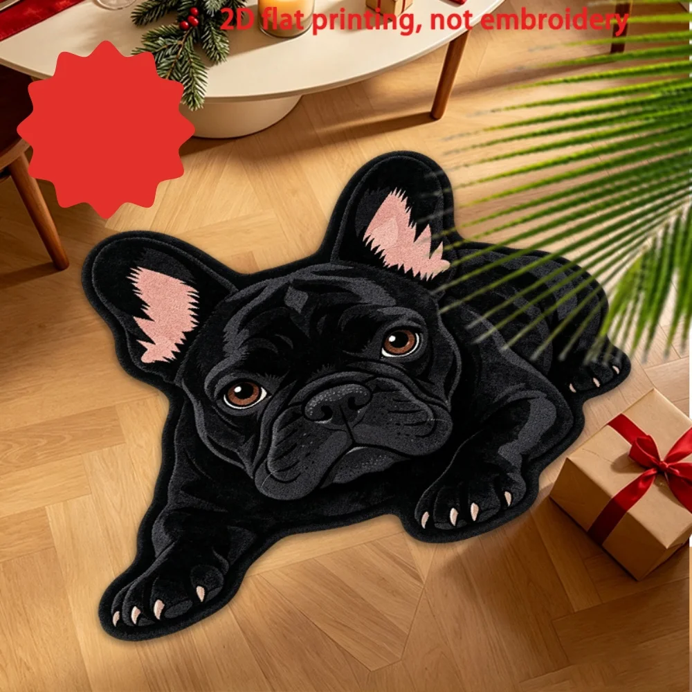 French Bulldog Gift Christmas Shaped Floor Mat Black Puppy Big Ears Rug Irregular Cute Welcome Entrance Doormat Welcome rug