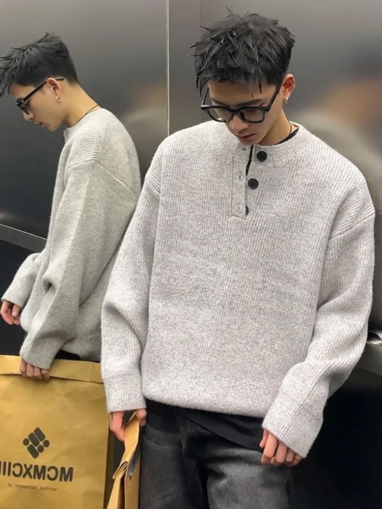 

Мужской вязаный утепленный свитер Cleanfit с воротником хенли, повседневный, зимний, модный, удобный, свободного кроя, длинный рукав