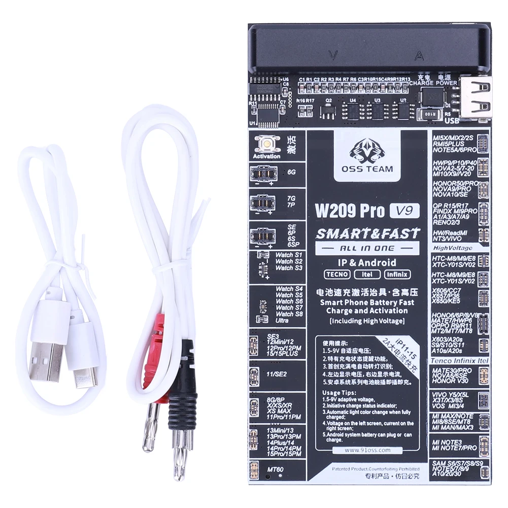 W209 Pro V9 Battery Activation Fast Charging Board with USB Connection Cable for iPhone 6 7 8 11 12 13 14 15 Models