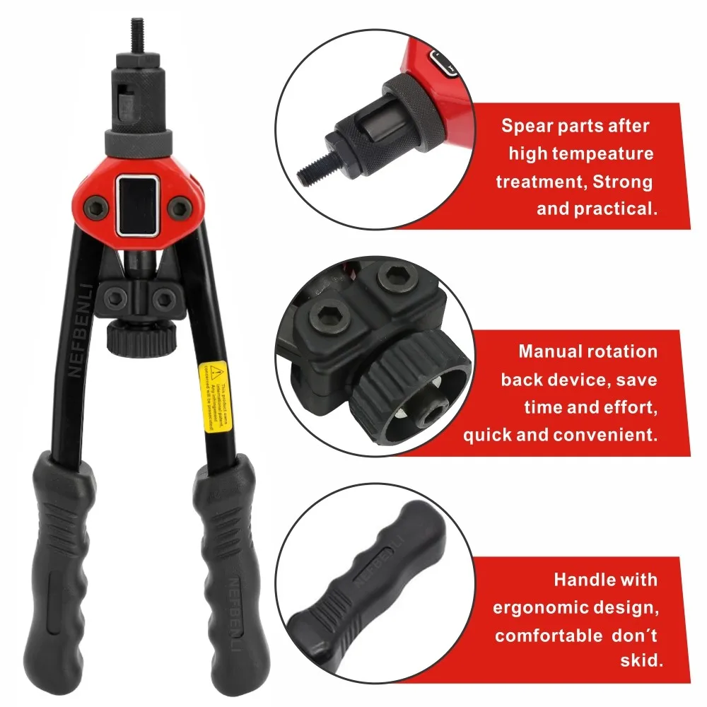 Pistola de remaches M3 M4 M5 M8 M10 BT606, remachadora Manual de doble inserción, remaches roscados, juego de herramientas de perforación de Tuercas de remache insertadas a mano