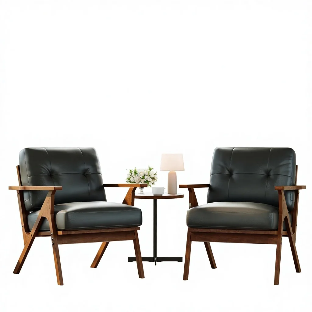Modern Oak Mid-Century Modern Office Accent Chair Set of 2 with Tapered Legs and Foam Filled for Living Room Guest Waiting Areas