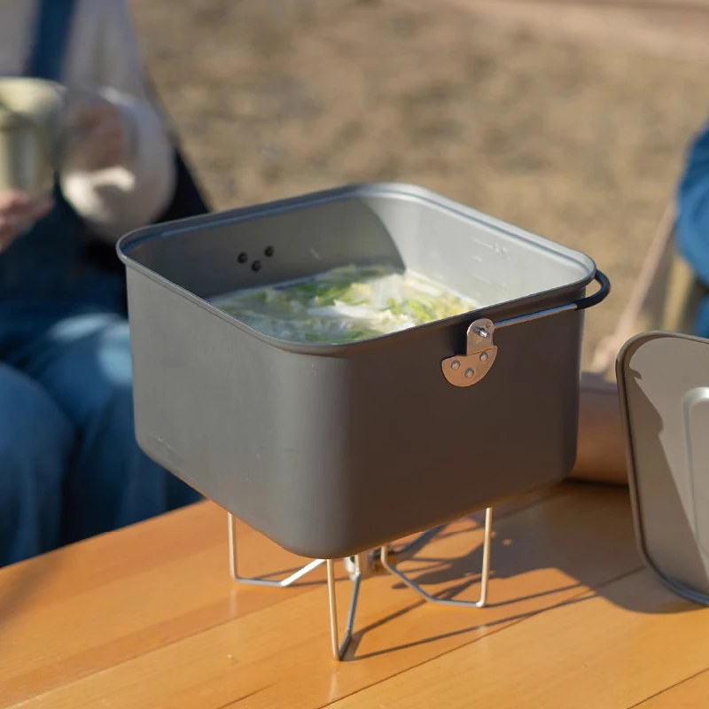 

Outdoor Picnic Square Cookware Portable Universal Kettle Aluminum Camping Cookware Spill Proof and Heat-resistant Kitchenware