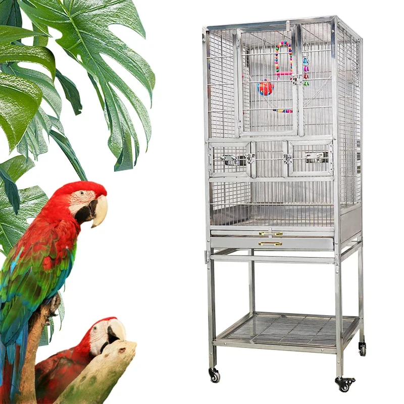 

Whosale 304 Stainless Steel Bird Cage Conure Budgi Bird Cage With Stand Big Bird Flight Cages Large For Parakeets Cockatiels