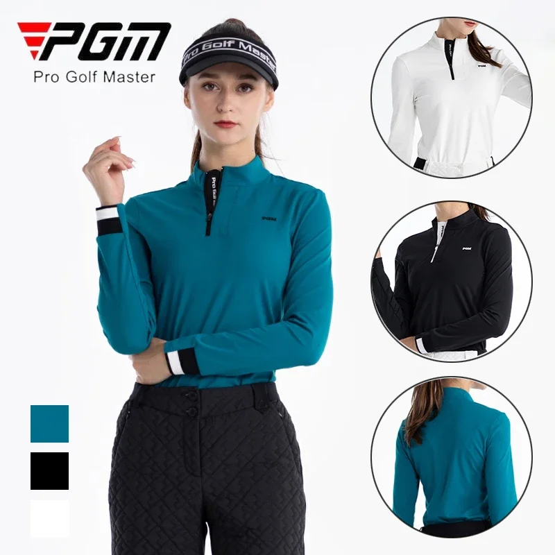 PGM Ladies Slim Long Sleeve Golf Shirt Women Patchwork Zipper Collar T-shirt Lady Soft Elastic Casual Shirt Outdoor Golf Apparel