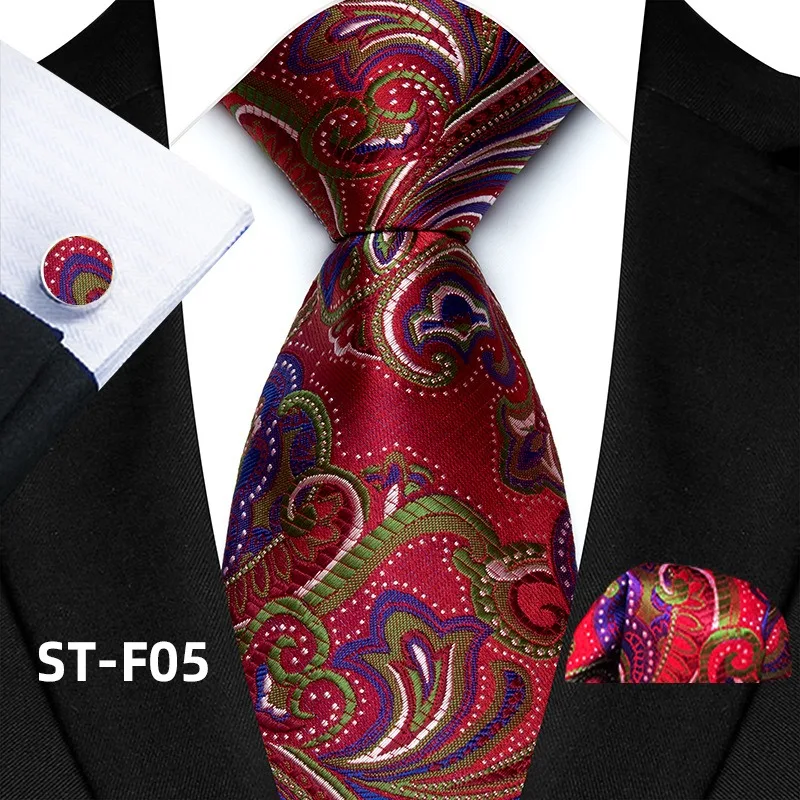 Florales Paisley-Krawattenset für Herren, Vintage-Krawatte, Taschentuch, Manschettenknöpfe, Set für Herren, klassische Anzugaccessoires, hochwertige Gravata – Detail 10
