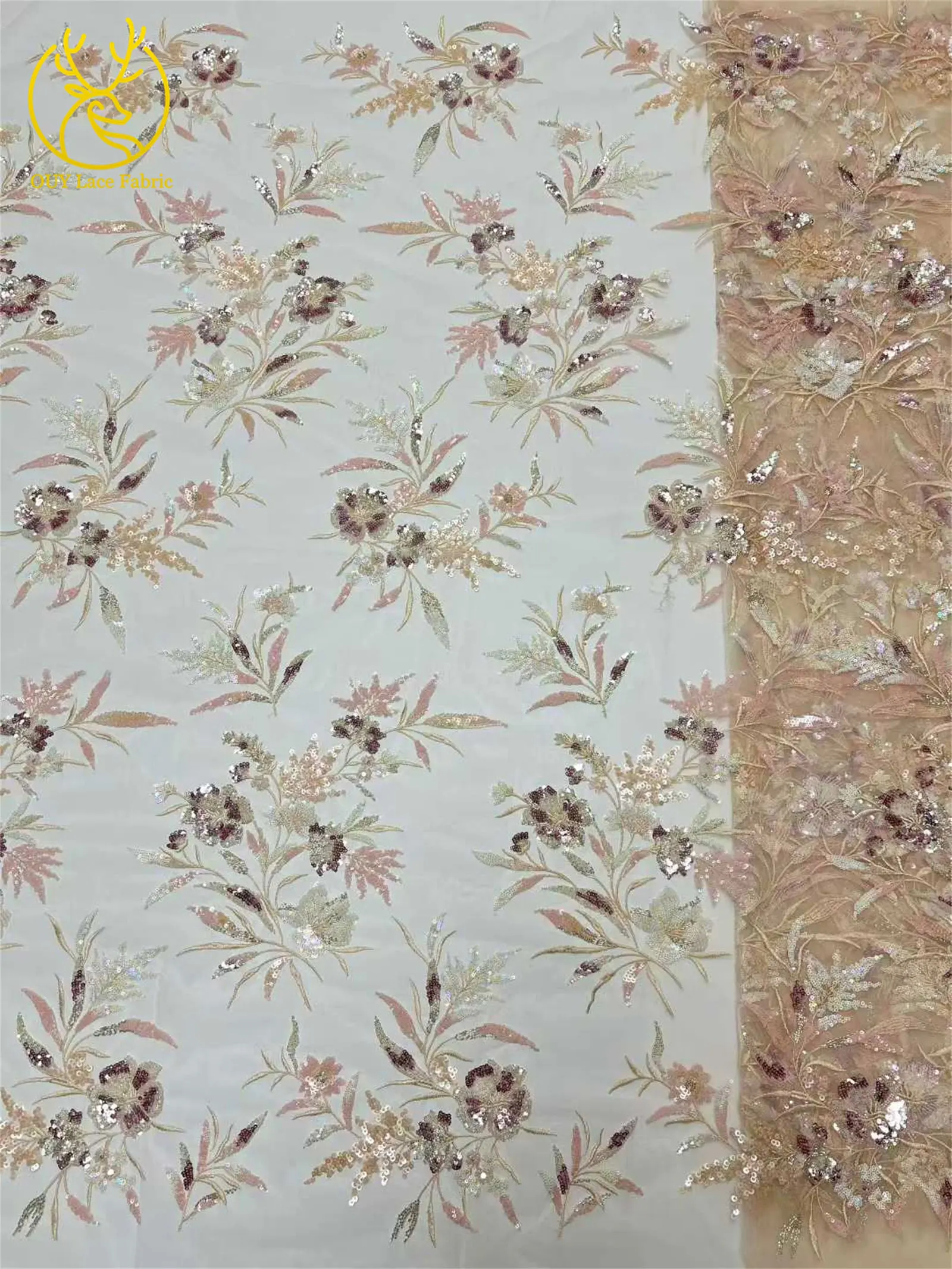 Neuester mit Pailletten bestickter Spitzenstoff 2026 Hochwertiger nigerianischer Perlen-Spitzenstoff, geeignet für Damen-Hochzeitskleider, 5 Yards – Detail 20