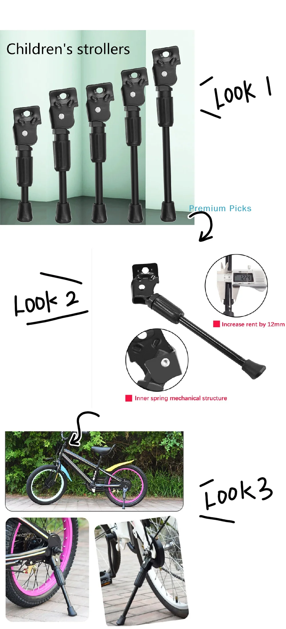 Kids Bike Kickstand Heavy Duty Parking Stand Foot Brace Support For Children Bicycle Side Mount 12 14 16 18 20 Inch Wheels