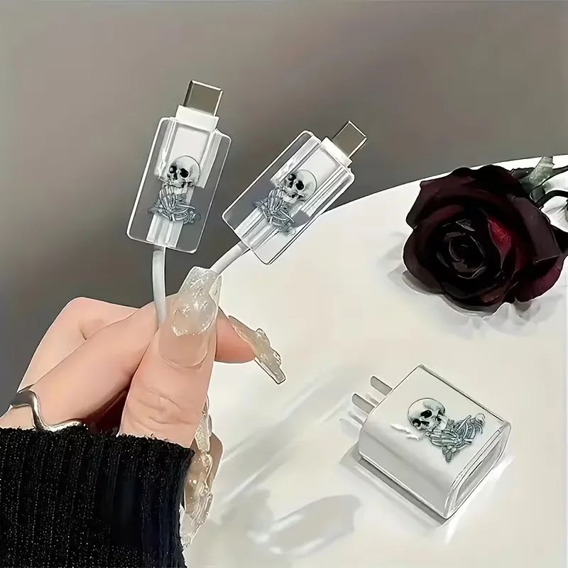 3-Piece set Skull head  Charging Data Cable Protector Winder Accessories For iPhone 18/20w Charger Protective Cover