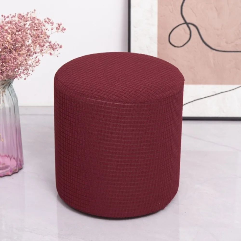 Round Shape Round Ottoman Slipcover Elastic Universal Footstool Cover Polar Fleece Dustproof Seat Slipcovers