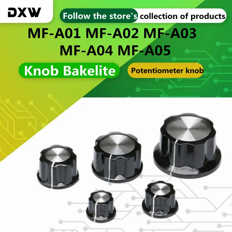 5pcs/Lot MF-A01/A02/A03/A04/A05 Potentiometer Knob Bakelite Potentiometer  Knob Cap Diameter ,inner Bore:6mm  Dial 40*10MM