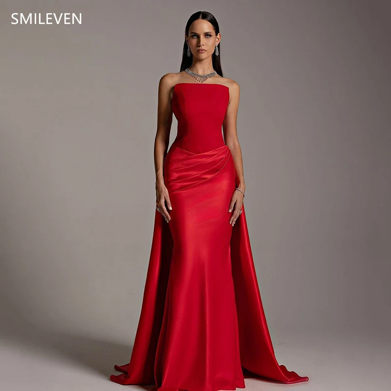 

Smileven Red Mermaid Prom Dresses Sleeveless Evening Gowns Saudi Arabia Side Split Wedding Party Dress 2024 Customized