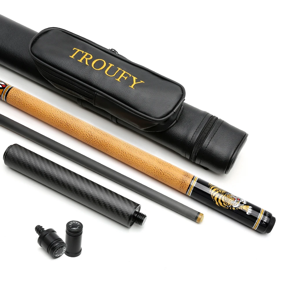 TROUFY Carbon Fiber Pool Cue with Case Carbon，Pool Cue Case Set with Extension 12.5mm Tip