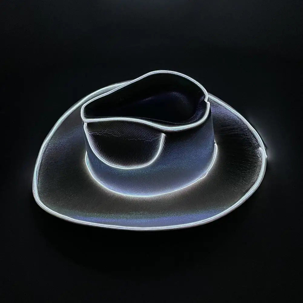 

Eva Material Light-up Hat Neon Western Led Cowboy Hat for Halloween Bachelorette Parties Glowing Light Bar Cap with Wireless