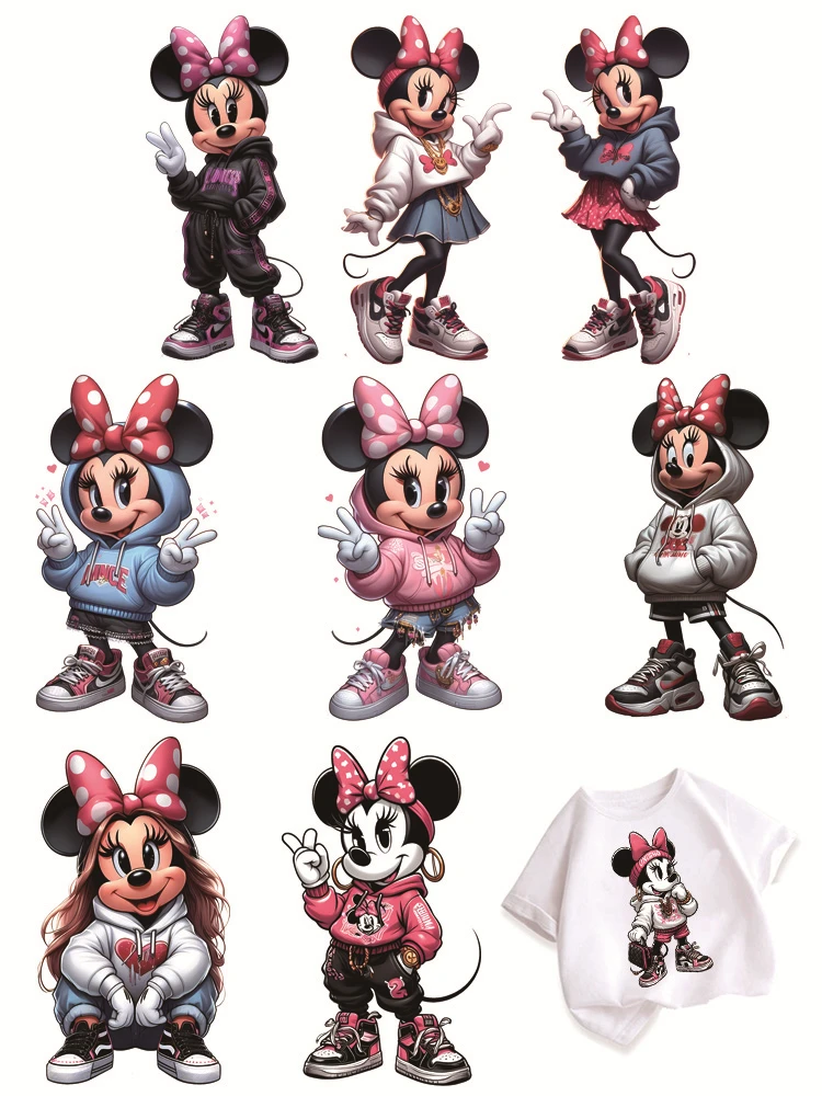 Street สไตล์ Minnie Mouse แพทช์ที่กําหนดเอง Flex fusible Transfer Appliques บนเสื้อผ้าเด็ก DIY พิมพ์สําหรับเสื้อผ้า