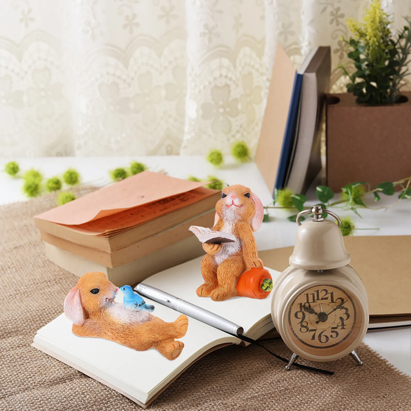 5Pcs Resin Rabbit Decoration Set Chic Funny Photo Prop for Home Decor Living Room Bedroom Office Desk Micro Landscape DIY