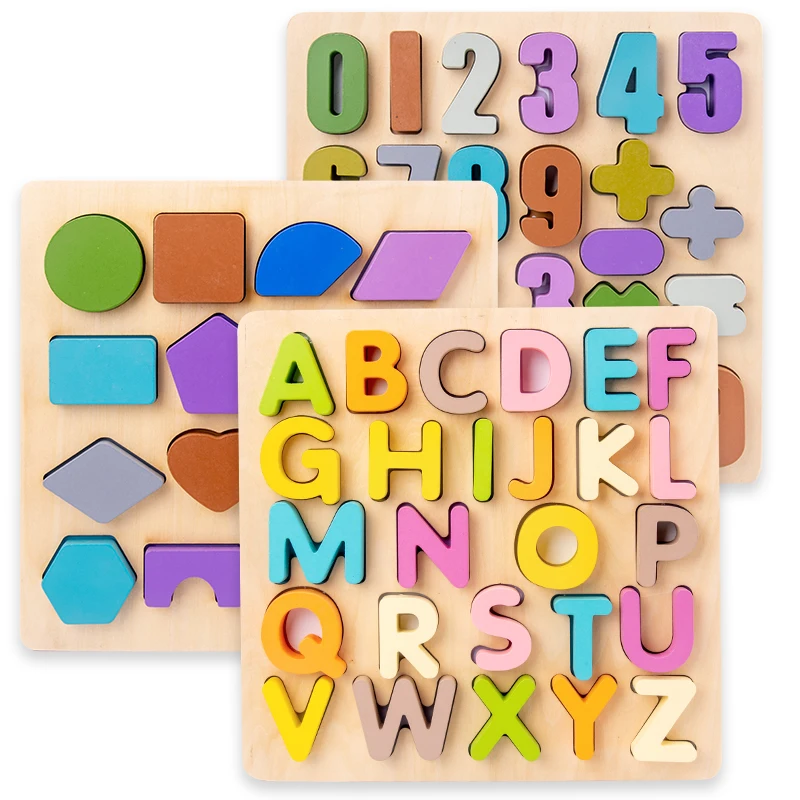 Conjunto de quebra-cabeças em forma de alfabeto e números de madeira, quebra-cabeças coloridos para crianças para reconhecer letras, números e formas, super práticas