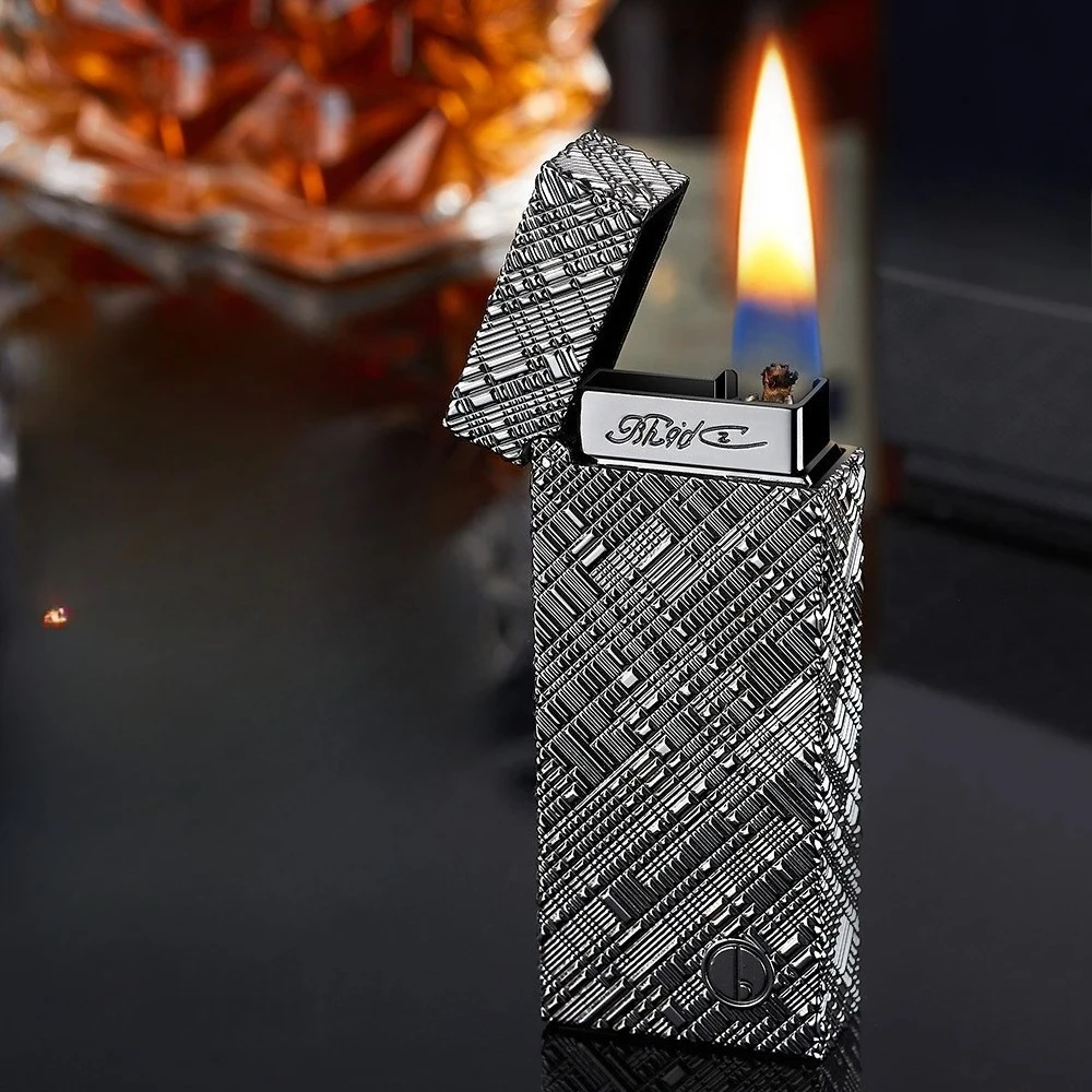 Smart Voice-Control Hybrid Lighter, Guilloche Slim Design with 4 Ignition Modes (Sound/Touch/Oil/Electric) for Creative Gifts