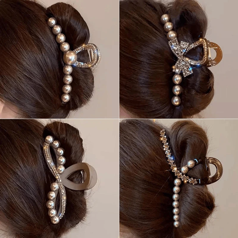 1pcs Fashion Camellia Pearl Hair Clip Girls Elegant Ponytail Clip Shark Clip Sweet Big Crab Claw Hair Accessories Headwear
