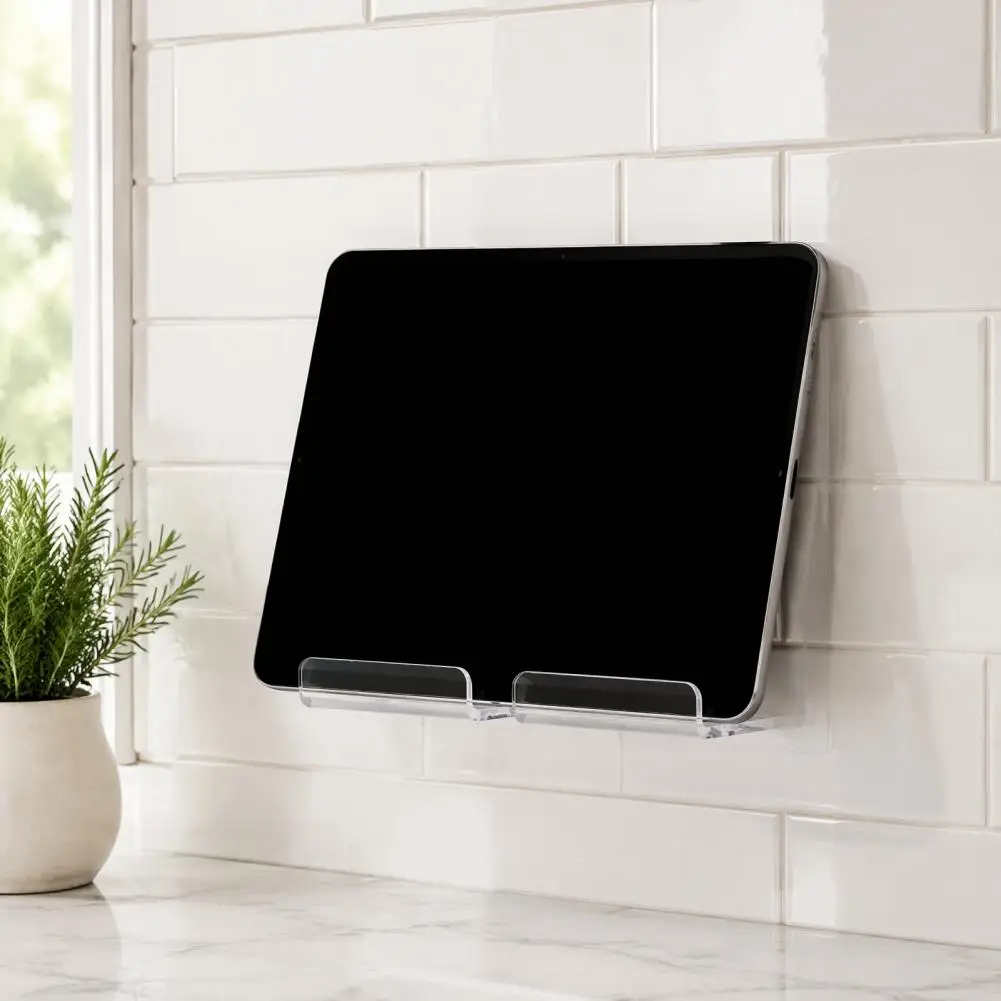 Acrylic Wall Stand Acrylic Tablet Wall Mount Holder Universal Smartphone Stand with Cable Organizer Hands-free for Office