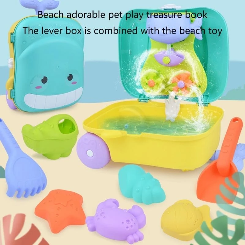 Y4QA Kids Beach Sand Toy Poratable Case Set Water Wheel, Moulds, Shovel Tool untuk Balita, Anak -anak 8pcs Travel Sand Toy