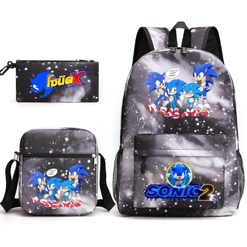 Plecaki Sonic The Hedgehog 3 sztuk/zestaw nastolatki torby szkolne o dużej pojemności torba na ramię piórnik zestaw kick Kawaii Mochila