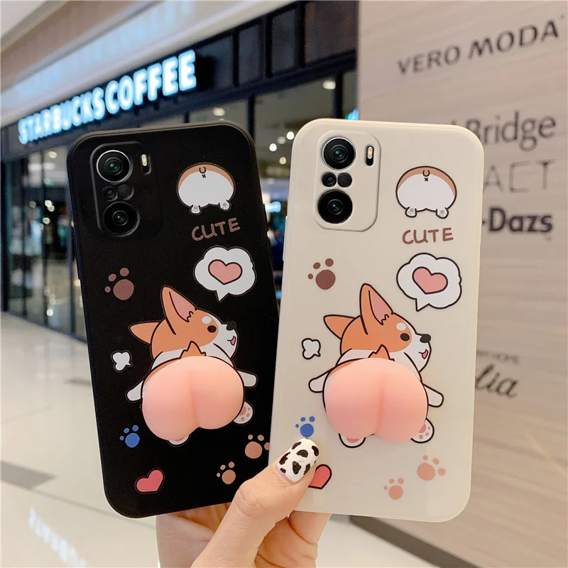 Phone Case For Xiaomi Redmi Note 10 10s 10T 11 11T 5 6 7 8 8T 9 Pro Max 9s 9T 5G Cute Cartoon Peach Corgi Dog 3D Buttocks Cover