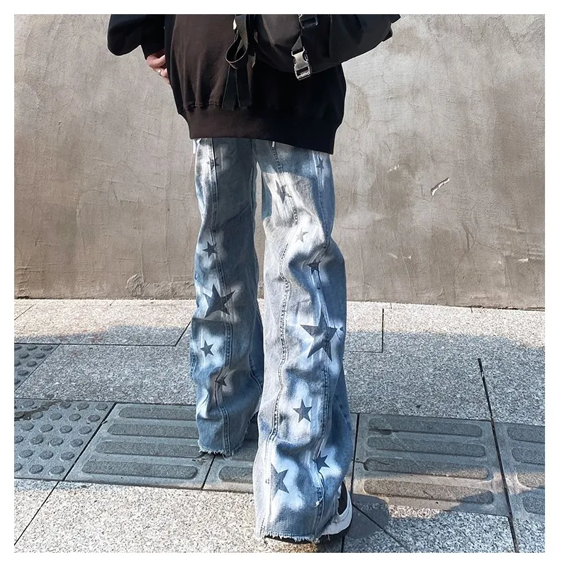 Jeans With Print Star Y2k Denim Trousers MEN FASHION Streetwear Baggy Man Pants Jean Vintage Trendyol Hip Hop Blue Men's