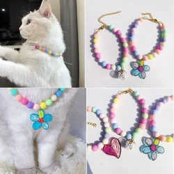 Cat Dog Pearl Necklace Macarons Color Cute Pearl Pet Birthday Collar with Pendant Adjustbale Kitten Puppy Grooming Pet Product