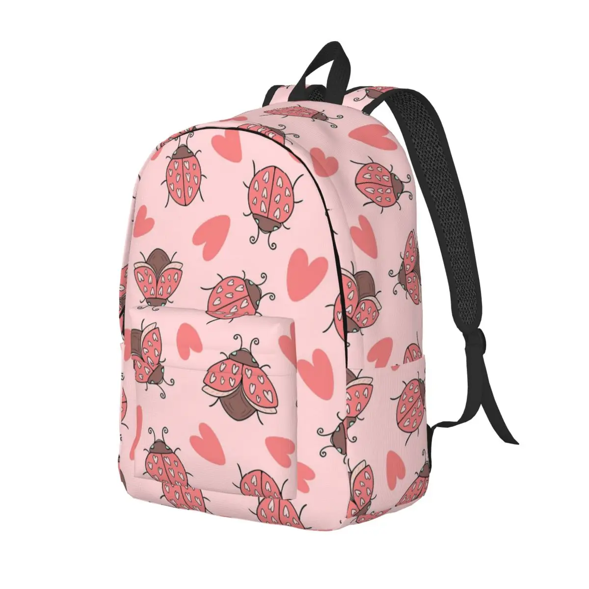 Cute Pink Ladybugs With Hearts Student Backpack School Bag Hiking Travel Daypack for Men Women Bookbag Shoulder Bags