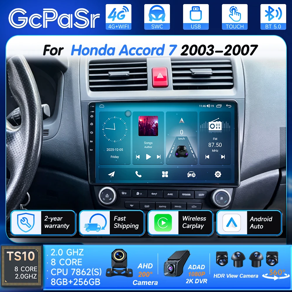 Car Android For Honda Accord 7 2003-2007 Android 16 Auto Radio Stereo Head Unit Multimedia Player GPS Navigation 5G WiFi Dvd