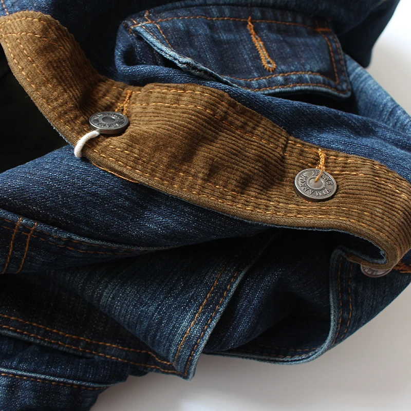 Color contrast stitching American vintage heavy jacket men multi-bag autumn May khaki cargo denim casual coat men