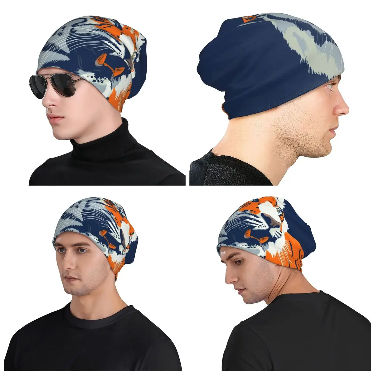 

Бенгальский тигр, оранжевый и синий, унисекс, шапки для взрослых, вязаная шапка с капюшоном, теплая модная осенне-зимняя уличная шапка Skullies