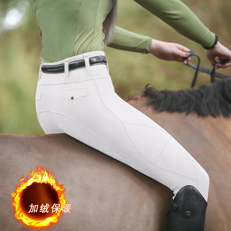 Winter Thicken Warm Breeches Women Silica Non Slip Wear Resistant Adult Horse Riding Pants Fashions Sportswear Wite Pockets