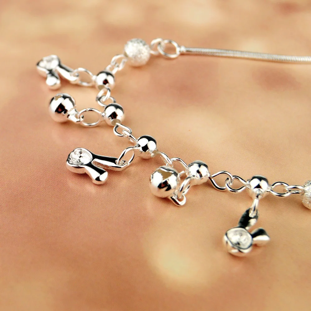 Sweet cute little white rabbit anklet 925 sterling silver bell anklet for women fashion exquisite foot accessories party gifts