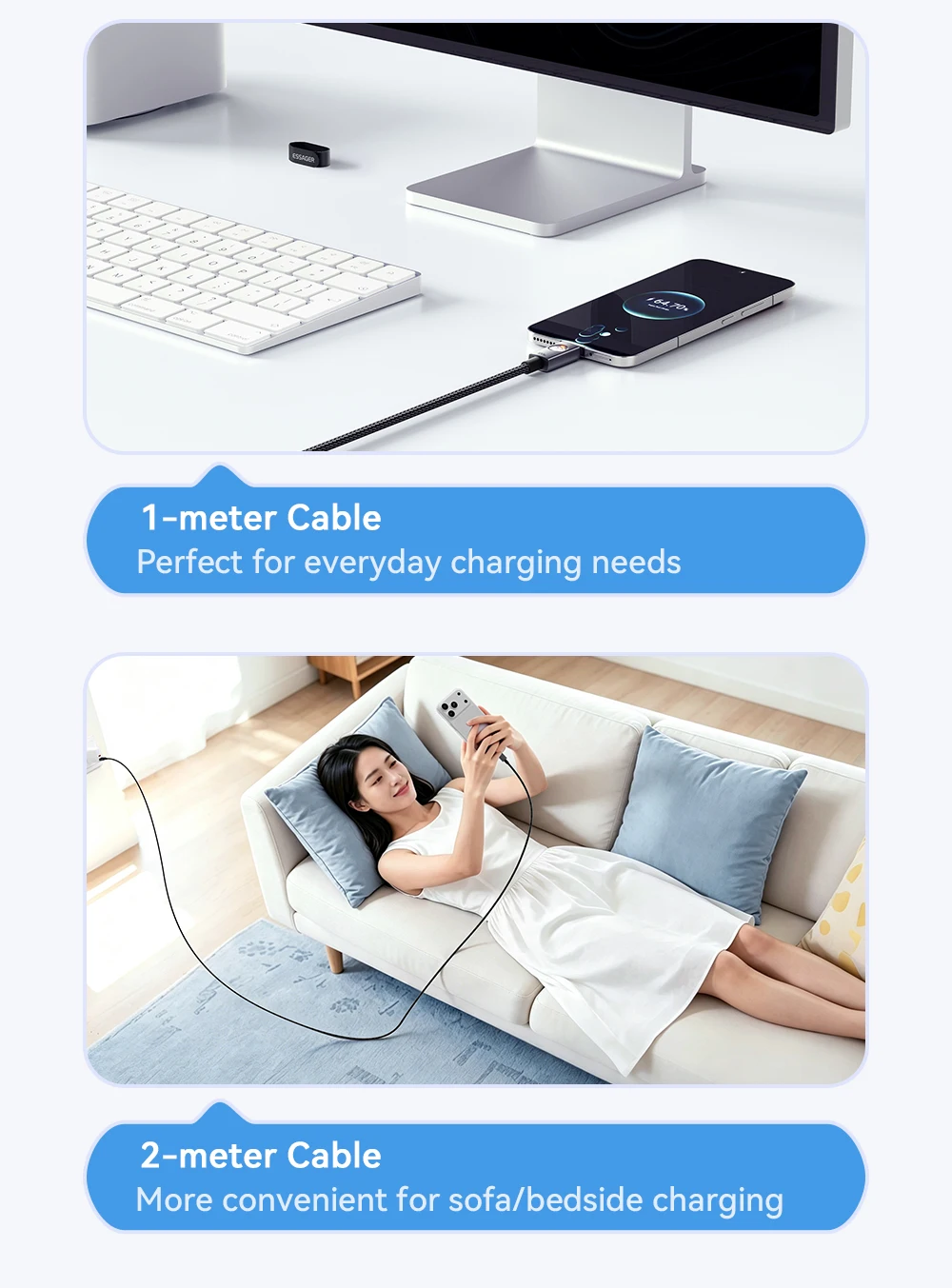 Essager 100W Typ-C zu Typ-C PD-Schnellladekabel für MacBook, iPad, iPhone 17, 16 Pro Max, Digitales Display, Datenkabel – Detail 10