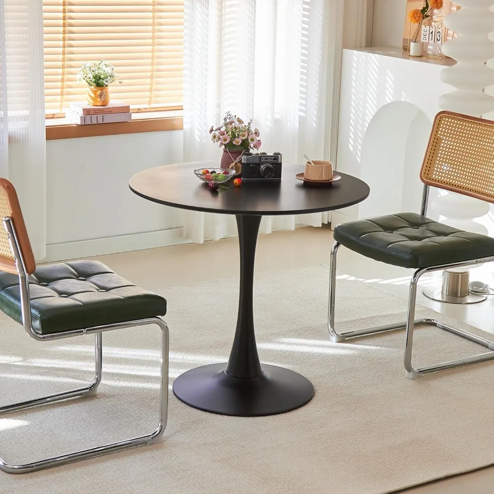Tavolo da pranzo rotondo, tavolo a tulipano circolare da 1,5" con piano ispessito e piedistallo in metallo, tavolo da bistrot moderno di metà secolo per cucina