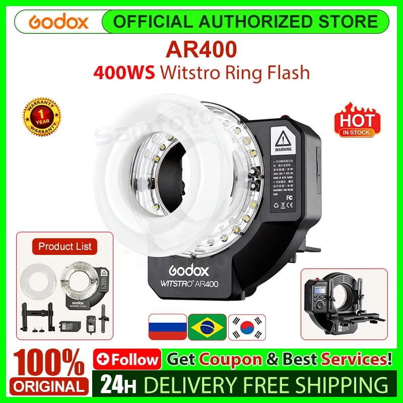 Godox Witstro AR400 400WS Ring Flash Speedlite Light LED Video