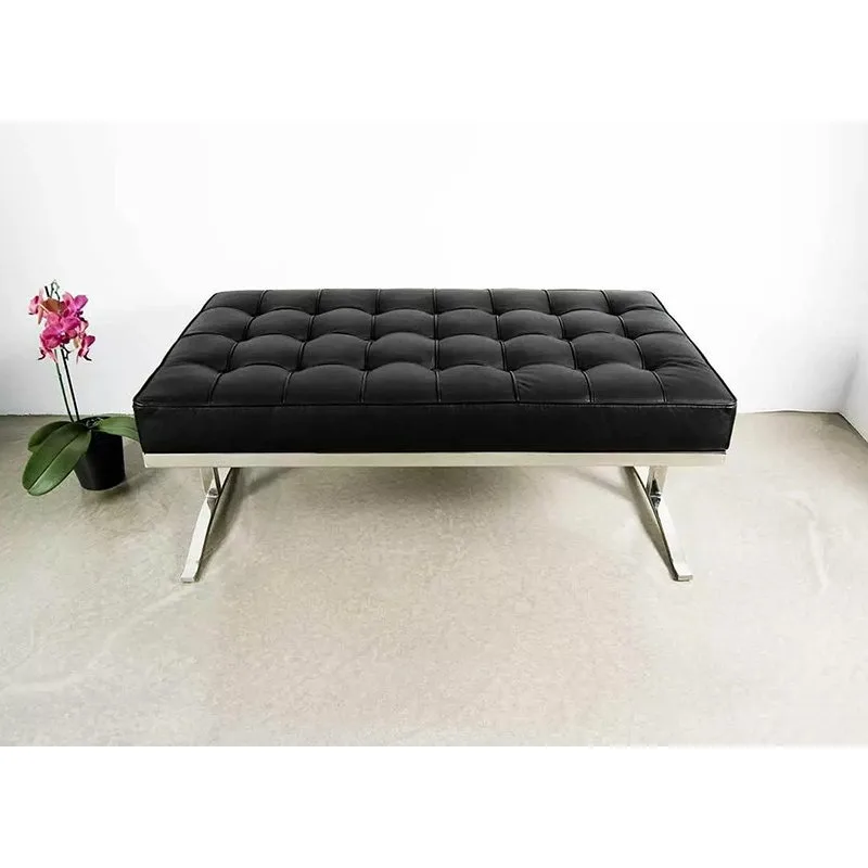 

Italian Minimalist Benches Cowhide Leather Stainless Steel Long Strip Benches Bedroom Brown Sofa Home Furniture Panchine ZYCD