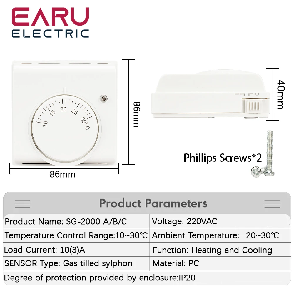 10℃-30℃ Room Mechanical Thermostat Central Air Conditioning Knob Thermostat Temperature Control Gas Boiler Heating Thermostat