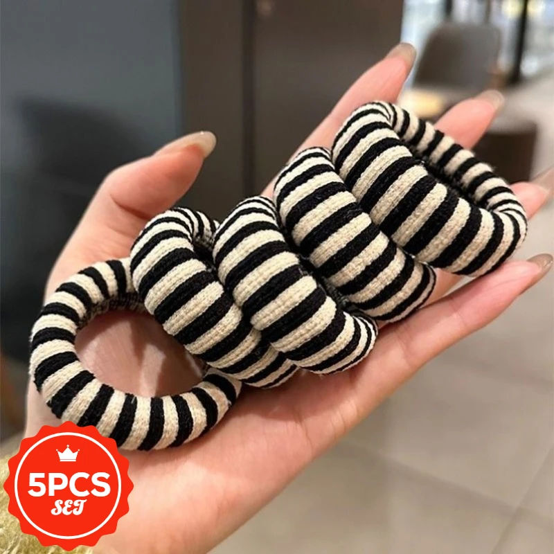 

5Pcs/set New Headband with Simple Contrasting Stripes and Zebra Stripes. High Elasticity Hair Tie,Hair Elastic Hair Accessory