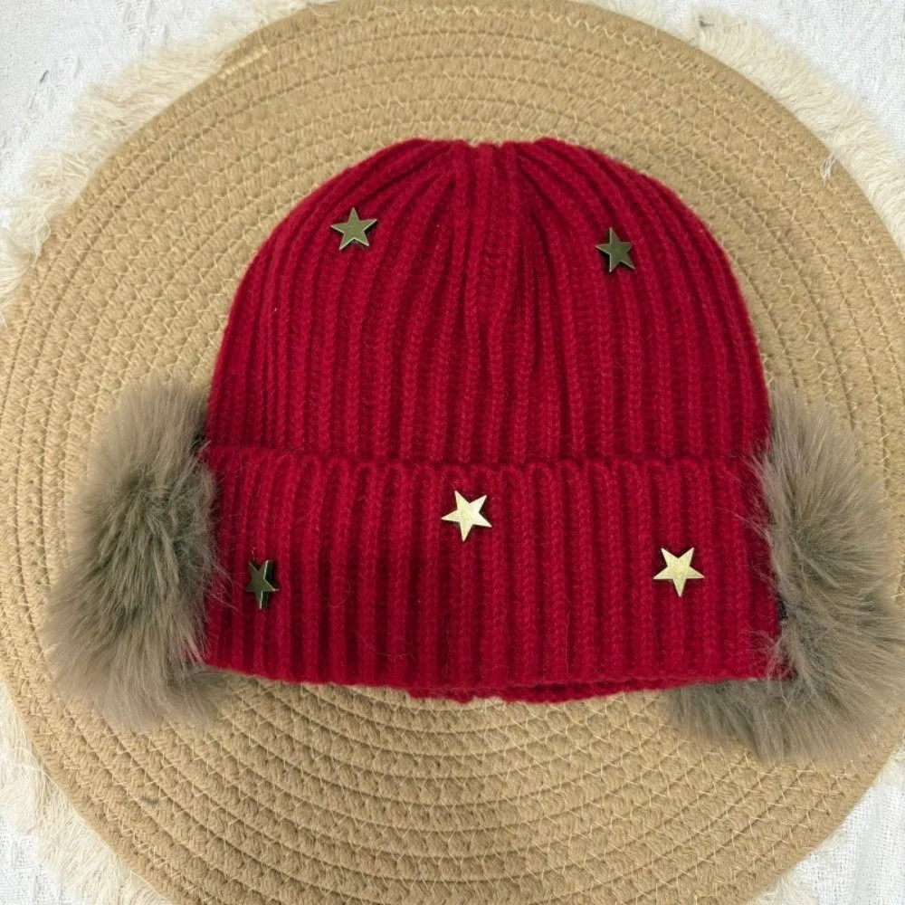 Soft Windproof Star Knitted Beanie Hat Knit Cuffed Design Windproof Cap Korean Style Warmth Women Warm Beanie Travel
