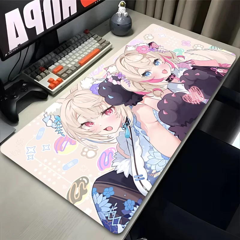 Mouse Pad PC Kawaii Cat Ears Extended Desktop Mat Laptop Sexy Anime Girl Mousepad Hololive Mococo Fuwawa Abyssgard Keyboard Pad