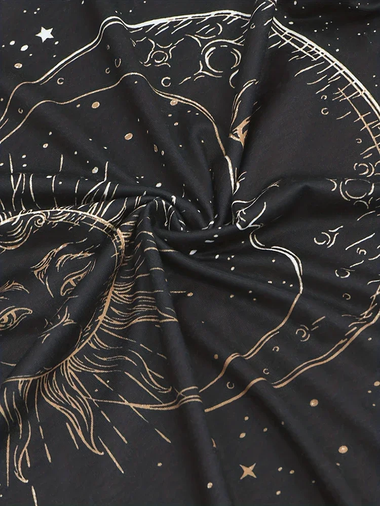 New Entry Women's Casual Resort Fun Sun and Moon Positioning Printed Short Sleeve T-Shirt