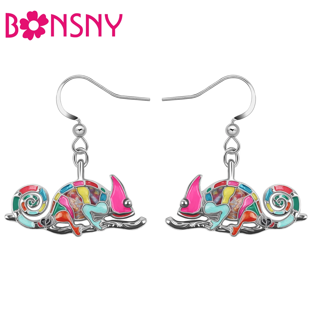 

Bonsny Enamel Alloy Metal Floral Lizard Chameleon Earrings Reptile Dangle Drop Charms Fashion Jewelry For Women Girls Teen Gifts